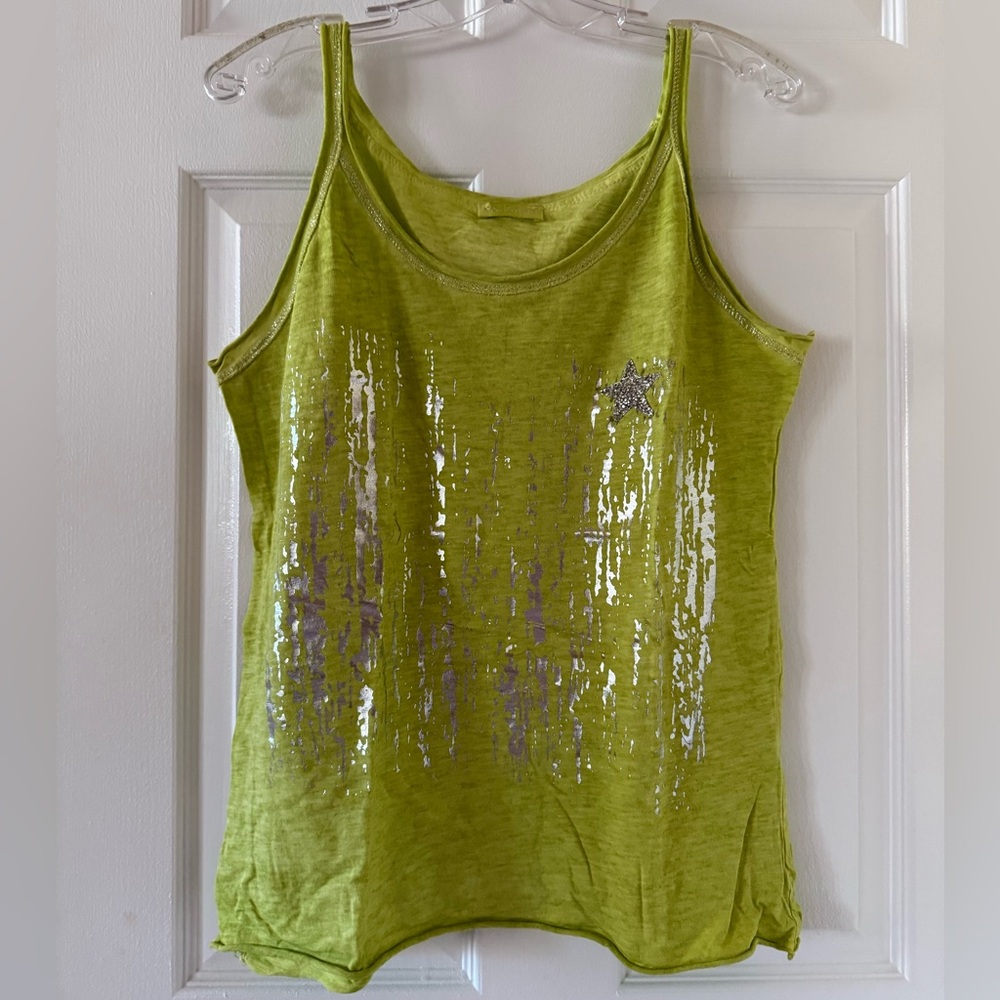 T199- Vibrant Green Tank Top with Shimmering Silver Details